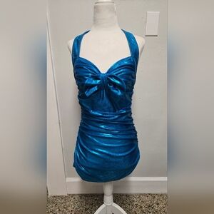 1950s Style One Piece Swimsuit Sparkle Blue